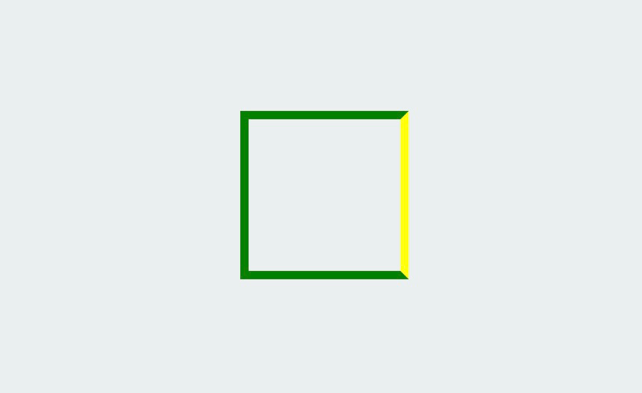 A box with the right side yellow, the other three sides green